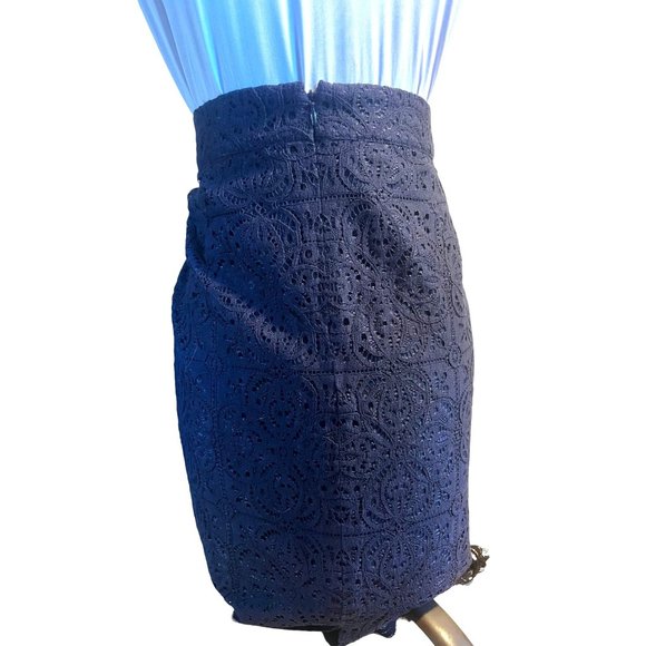 Ann Taylor Loft Skirt Womens 22 Navy Blue Plus Size Lace - Picture 2 of 5